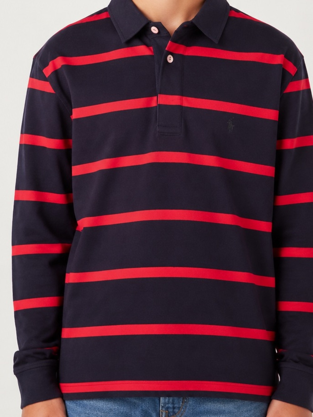 Polo by Ralph Lauren Navy and Red Striped Long-Sleeve Rugby Polo